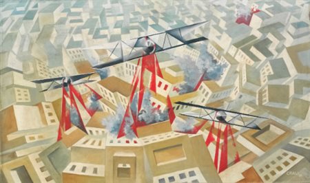 TULLIO CRALI 1910 - 2000 MISSIONE AEREA signed and dated 35, signed and...