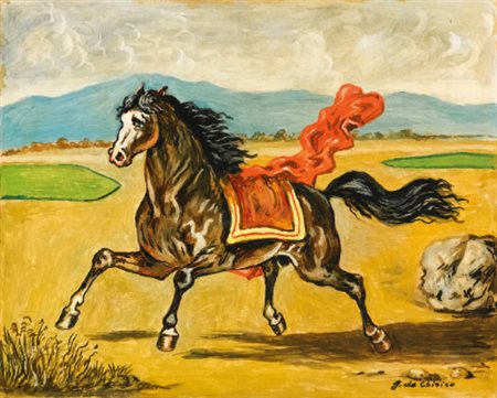 GIORGIO DE CHIRICO 1888 - 1978 CAVALLO CON DRAPPO ROSSO signed, oil on...