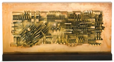 ARNALDO POMODORO N. 1926 BASSORILIEVO signed and numbered 2/2, brass....