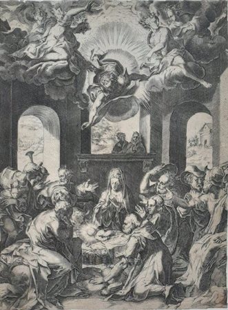 Cornelis Cort (Hoorn, 1533 – Roma, 1578) da Taddeo Zuccari (Sant’Angelo in Vado, 1529 – Roma, 1566)<br>ADORAZIONE DEI PASTORI