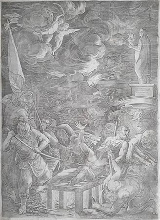 Cornelis Cort (1533-1578) da Tiziano Vecellio<br>MARTIRIO DI SAN LORENZO
