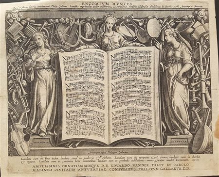 Adriaen Collaert (Anversa, 1560-1618) da Jan Van Der Straet, detto Stradanus<br>ENCOMIUM  MUSICES