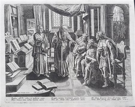Adriaen Collaert (Anversa, 1560-1618) da Jan Van Der Straet, detto Stradanus<br>ELISEO E I RE DI ISRAELE, GIUDA ED EDOM