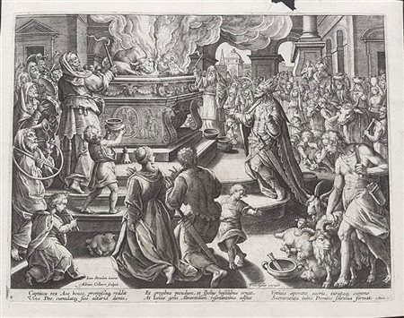 Adriaen Collaert (Anversa, 1560-1618) da Jan Van Der Straet, detto Stradanus<br>IL POPOLO DI GIUDA OFFRE SACRIFICI AL SIGNORE