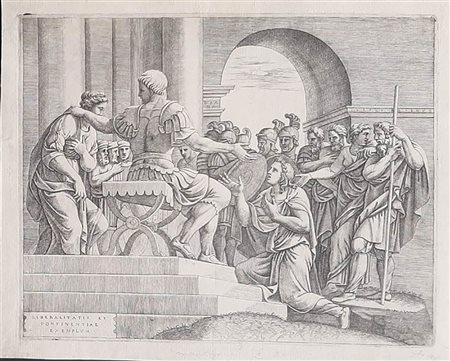 Diana Scultori (Mantova, 1547 -1612) da Giulio Romano<br>LA CONTINENZA DI SCIPIONE