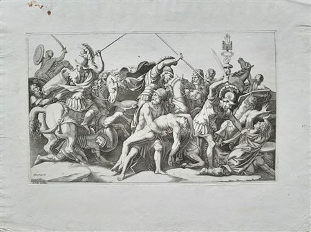 Diana Scultori (1547-1612) da Giulio Romano<br>COMBATTIMENTO SUL CORPO DI PATROCLO