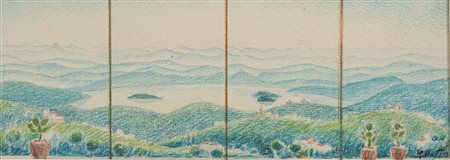 Gerardo Dottori (Perugia 1884-1977)  - Bozzetto per il dipinto "Finestra sul Trasimeno", end of 50s