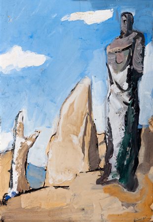Mario Sironi (Sassari 1885-Milano 1961)  - Paesaggio con figura, roccia e albero, half 40s
