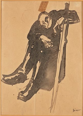 Mario Sironi (Sassari 1885-Milano 1961)  - Studio per l’illustrazione UN MONITO / BISMARK: - BADA LAGGIù! FINIRAI COL LUCIDARE LE SCARPE ANCHE A QUELLI... 