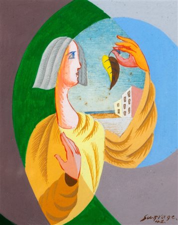 Léopold Survage (Mosca 1879-Parigi 1968)  - Donna con foglia, 1942