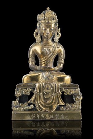 Scultura in bronzo raffigurante Amitayus, reca iscrizione con data 1770 (difett