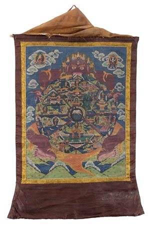 Thangka raffigurante Mahakala e "Da Hei Tian" (lievi difetti)
Tibet, secolo XIX