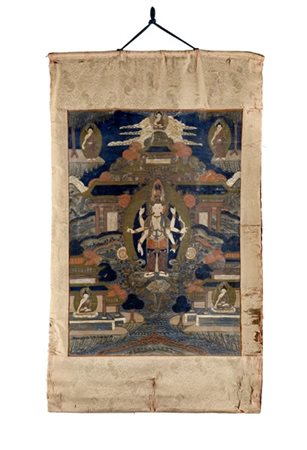 Thangka raffigurante Avalokitesvara tra divinità (lievi difetti)
Tibet, metà se