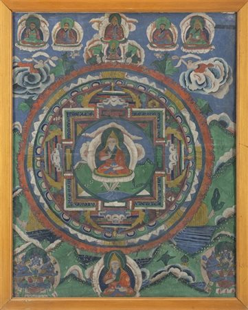 Thangka con figure di monaci
Cina/Tibet, fine secolo XIX
(70x56 cm.)