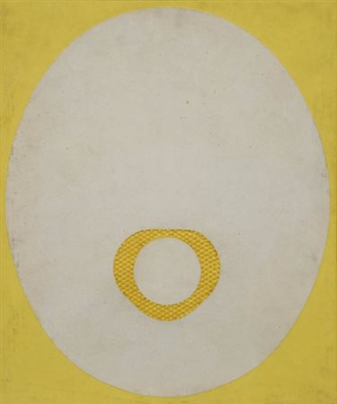 NOBUYA ABE 1913 - 1971 R. 8 , 1966 Olio, collage e rilievi su tavola, cm. 50...