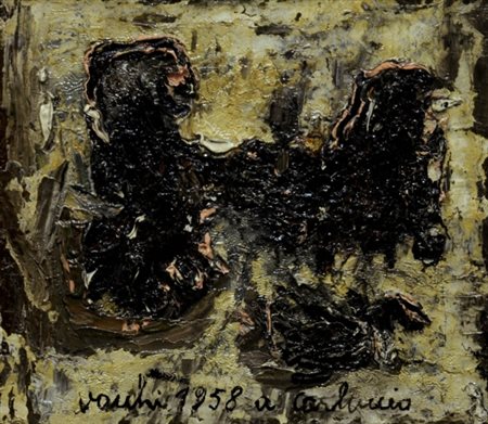 SERGIO VACCHI 1925 Case di notte , 1958 Olio su tela, cm. 35 x 40 Firmato e...