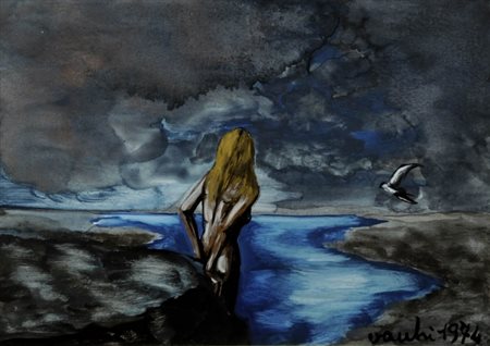 SERGIO VACCHI 1925 Figura femminile del pianeta , 1974 Olio su tela, cm. 50 x...