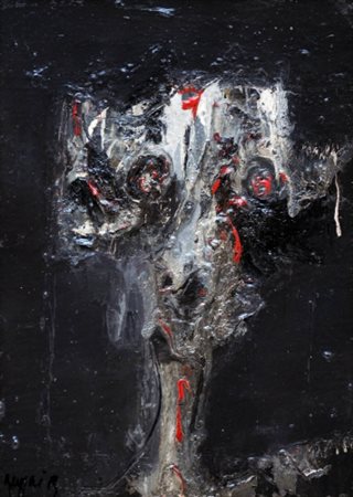 PIERO RUGGERI 1930 - 2009 Figura , 1959 Olio su tavola, cm. 42 x 30 Firmato...