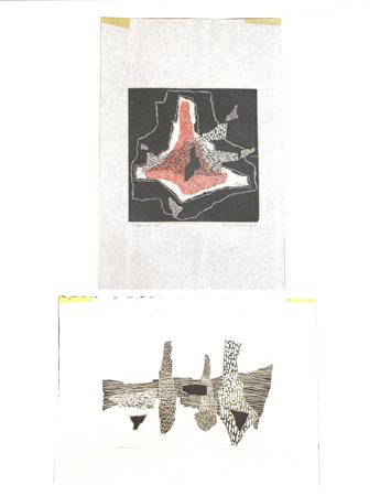 Luigi Veronesi LOTTO DI DUE XILOGRAFIE ORGANICO xilografia su carta di riso,...