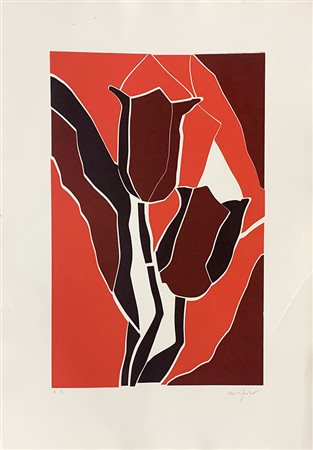 Ugo Nespolo TULIPANI incisione su carta, battuta cm 51x33, su foglio cm...