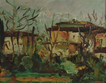 Mario Marcucci PAESAGGIO olio su tela, cm 38,5x49 firma sul retro: firma e...