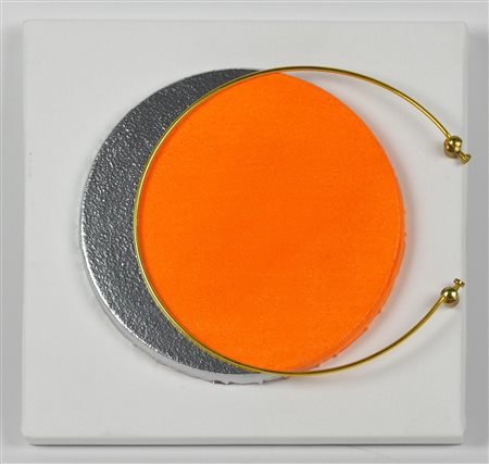 Bruno Bani MOON S/O acrilico e filo di rame su tela, cm 20x20x3 sul retro:...