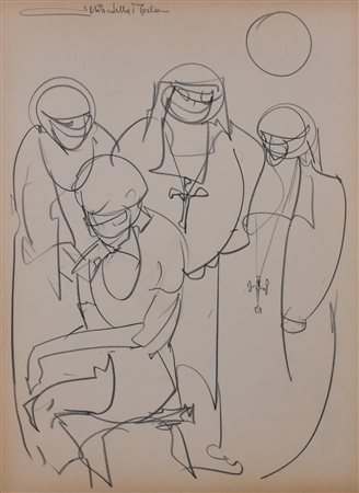 Gianni Sesia della Merla LE SUORE matita su carta, cm 50x34,5 firma sul...