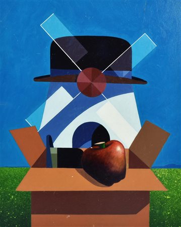 Piero Panza MULINO CON CAPPELLO olio su tavola, cm 50x40 sul retro: firma