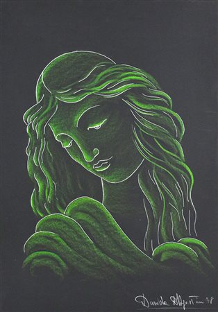 Davide D'Agostini RITRATTO DI DONNA tecnica mista su carta; cm 70x50 firma e...