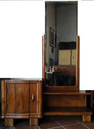 COMODINO IN NOCE CON SPECCHIERA ANNI 40-50 STILE DECO' CM.105X35 H.CM.150...