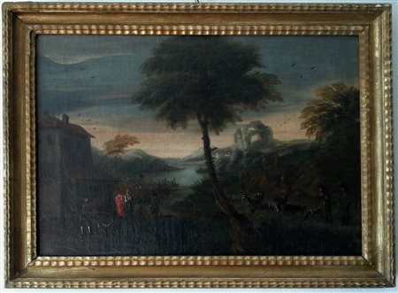 SCUOLA DEL XVIII SECOLO - PAESAGGIO - OLIO SU TELA CM.50X74 - CORNICE COEVA