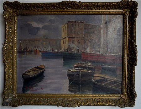 R. RAIMONDI - PIROSCAFI NEL PORTO - OLIO SU TELA CM.30X40 - FIRMATO IN BASSO...