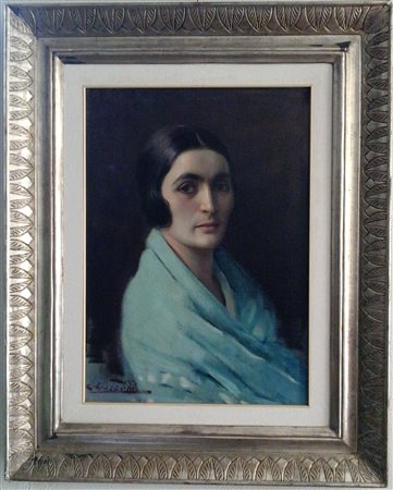 GIACOBBI ERNESTO (1891-1964) - RITRATTO FEMMINILE - OLIO SU FAESITE CM.62X45...