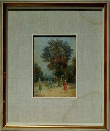 PACIFICO SIDOLI (1868-1963) - PARIGI I GIARDINI LURGO 1908 - OLIO SU CARTONE...