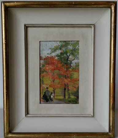 PACIFICO SIDOLI (1868-1963) - GIARDINI DI PARIGI - OLIO SU TAVOLETTA...