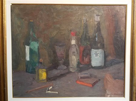 BARTOLINI UGO VITTORE - NATURA MORTA 1947 - OLIO SU COMPENSATO CM.53X63...