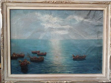 KARL GRUNE - MARINA - OLIO SU TELA CM.70X100 - FIRMATO IN BASSO A DESTRA