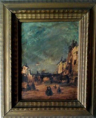 GOLA EMILIO (ATTR.) (1851-1923) - "IMPRESSIONE-NOTTURNO" CON DEDICA - OLIO SU...