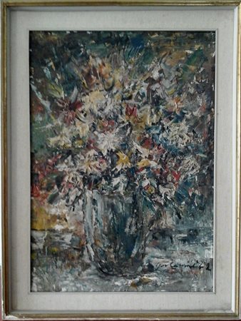 FIRMA INDECIFRATA - VASO DI FIORI - OLIO SU TELA CM.70X50 - FIRMATO IN BASSO...