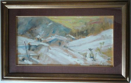 MARTINI M. - NEVICATA A FOSSERET - OLIO SU CARTONE CM.30,5X59,5 - FIRMATO IN...