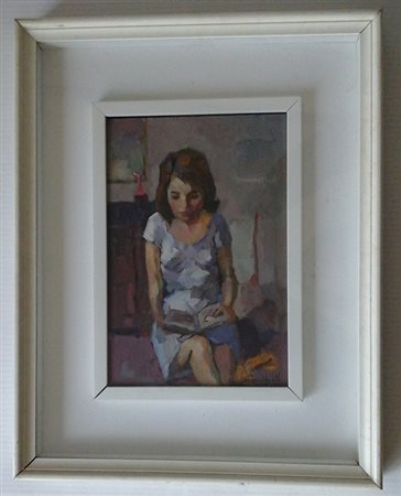 MALFANTI GIACOMO (1907-1998) - RAGAZZA CHE LEGGE - OLIO SU MASONITE...