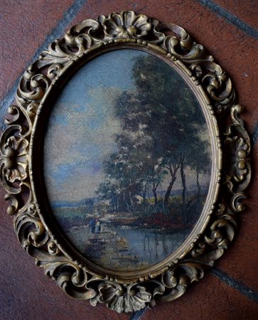 BOT (BARBIERI OSVALDO) (1895-1958) - PAESAGGIO CON FIGURE - OLIO SU CARTONE...