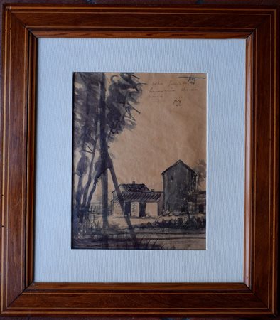 BOT (BARBIERI OSVALDO) (1895-1958) - PAESAGGIO CON DEDICA - ACQUERELLO SU...