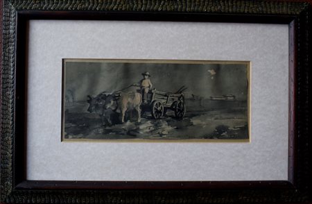 SORESSI ALFREDO (1897-1982) - CARRETTIERE 1916 - ACQUERELLO SU CARTA CM.12X29...