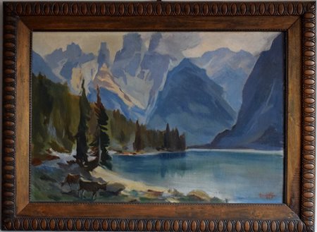RICCHETTI LUCIANO (1898-1977) - LAGO DI MISURINA 1929 - OLIO SU TELA CM.66X97...
