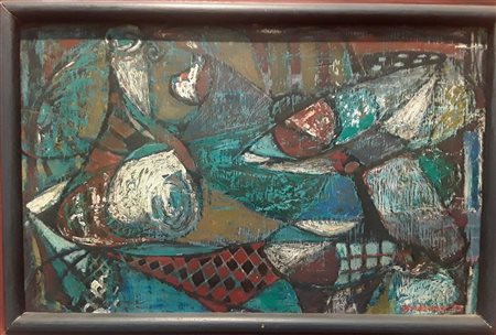 SPAZZALI LUCIANO (1911-1997) - SENZA TITOLO 1954 - OLIO SU TAVOLA CM.23X35,5...