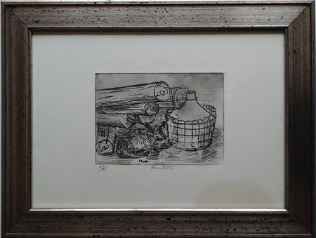 PASETTO REMO (1925-2019) - NATURA MORTA CON GATTO - ACQUAFORTE CM.32X47...