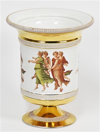 VASO IN PORCELLANA con decorazioni a scene mitologiche firmato sotto la base...