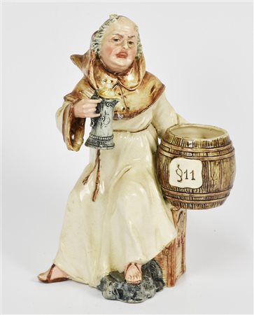 SCULTURA IN CERAMICA raffigurante un frate bevitore h cm 21 Germania, prima...