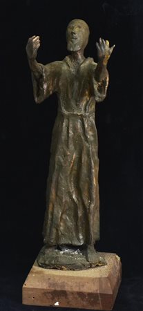 SCULTURA IN BRONZO raffigurante frate in estasi h cm 30 Italia, meta' XX sec.